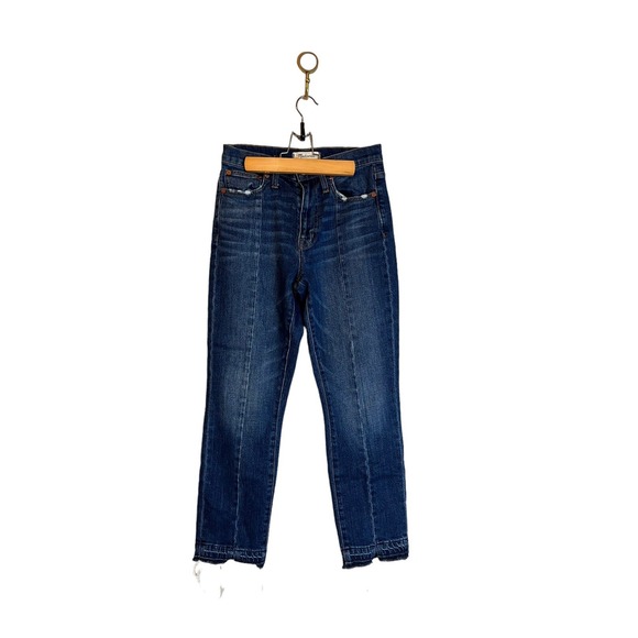 Madewell Denim - Madewell The High Rise Slim Boyjean Size 24 Blue Split Front Raw Hem
